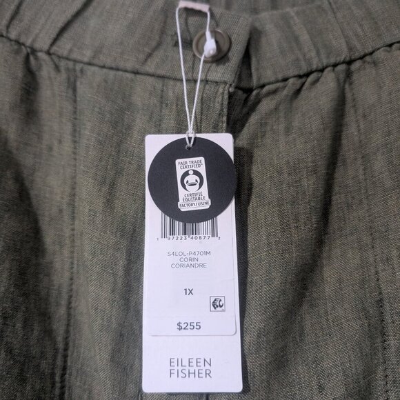 Eileen Fisher | Washed Organic Linen Délavé Wide Trouser Pant In Coriander Green - Picture 7 of 11